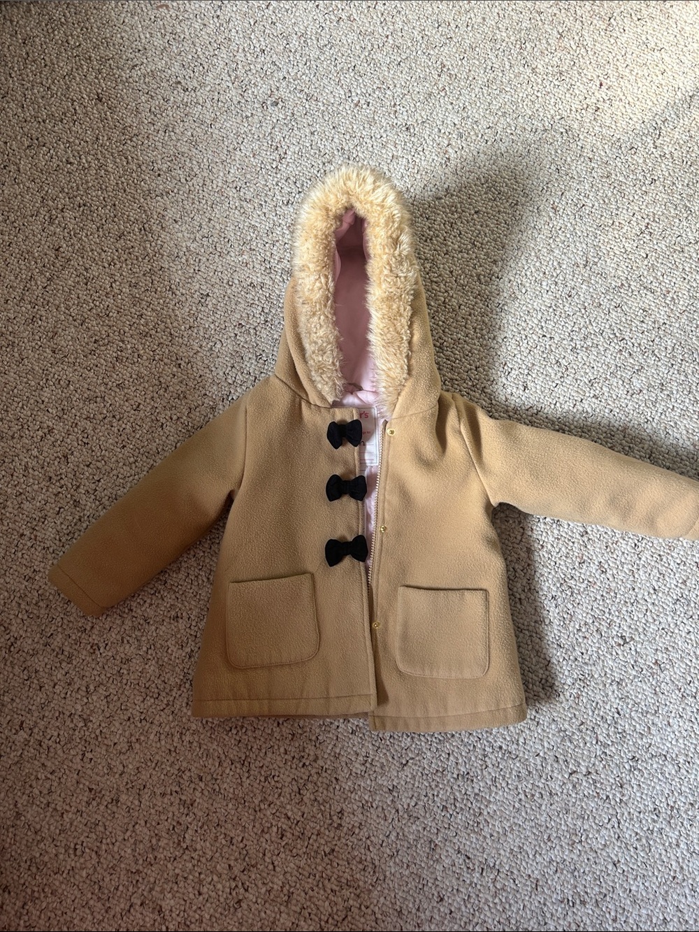 Carter's Tan Hooded Toggle Coat with Pink Lining
